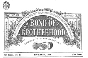 Ein Plakat mit 'Bund der Brüderlichkeit' in fetter schwarzer Schrift auf einem weißen Hintergrund, das ein Schild-Logo mit einem zentralen Kreuz und einem Lorbeerkranz zeigt.