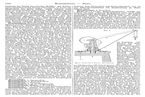 Eine Buchseite mit einer Maschinenzeichnung und dem Text "Deutsches Patent 114,000,000" sowie einer Illustration der Maschine auf der rechten Seite.