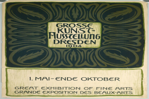 Plakat für die Große Ausstellung der Schönen Künste auf der Großen Ausstellung der Schönen Künste in Dresden, Deutschland, 1904, mit auffälligem Text, der das Ereignis ankündigt.