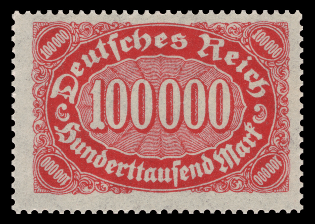 Ein roter Stempel mit der Aufschrift "Deutsches Reich" vor einem schwarzen Hintergrund.