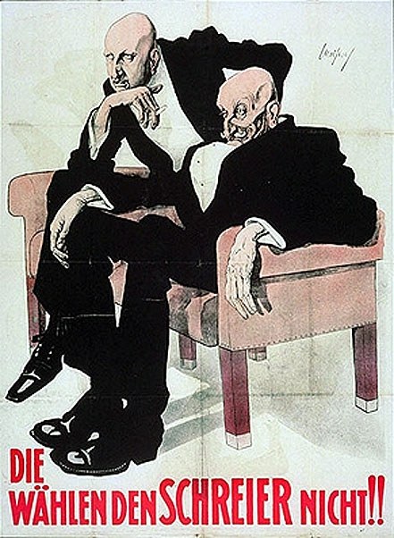 Deutsches Propagandaplakat für die NSDAP mit zwei Männern auf einem Sofa mit Text.
