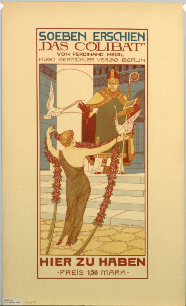 Plakat für ein Berliner Konzert mit einer Frau in der Mitte und einem Mann rechts davon und Text, der das Ereignis ankündigt.