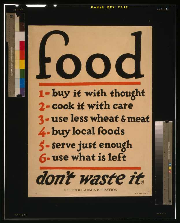 Plakat mit Text, der bewusste Ernährung und Müllreduzierung fördert.