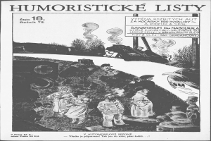 Ein Schwarz-Weiß-Cartoon von einer Gruppe von Menschen, die vor einem Zug stehen und nach oben schauen, mit dem Text "humoristische Listen 18" auf dem Papier.