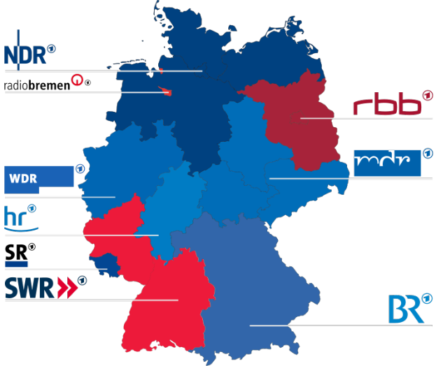 Eine Deutschlandkarte mit in Rot und Blau hervorgehobenen Bundesländern, die die Ergebnisse der Wahl von 2016 zeigen, einschließlich Textdetails zu den Kandidaten und dem Wahldatum.