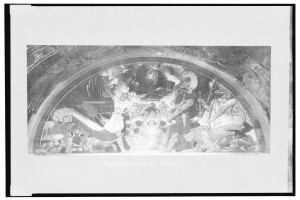 Ein Schwarz-Wei├č-Foto Rahmen enth├Ąlt ein Bild einer Gruppe von Menschen, mit dem Text "Die Kinder Israels" unten.