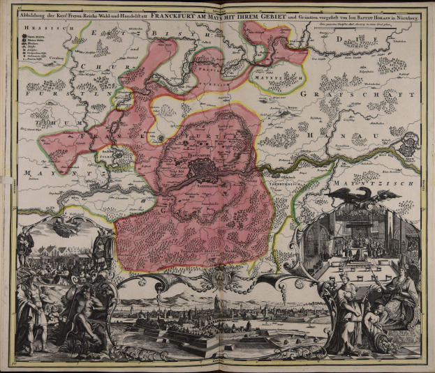 Ein altes Buch mit einer zentralen Deutschlandkarte, umgeben von Bildern und Texten, die einen klassischen und zeitlosen Look vermitteln.